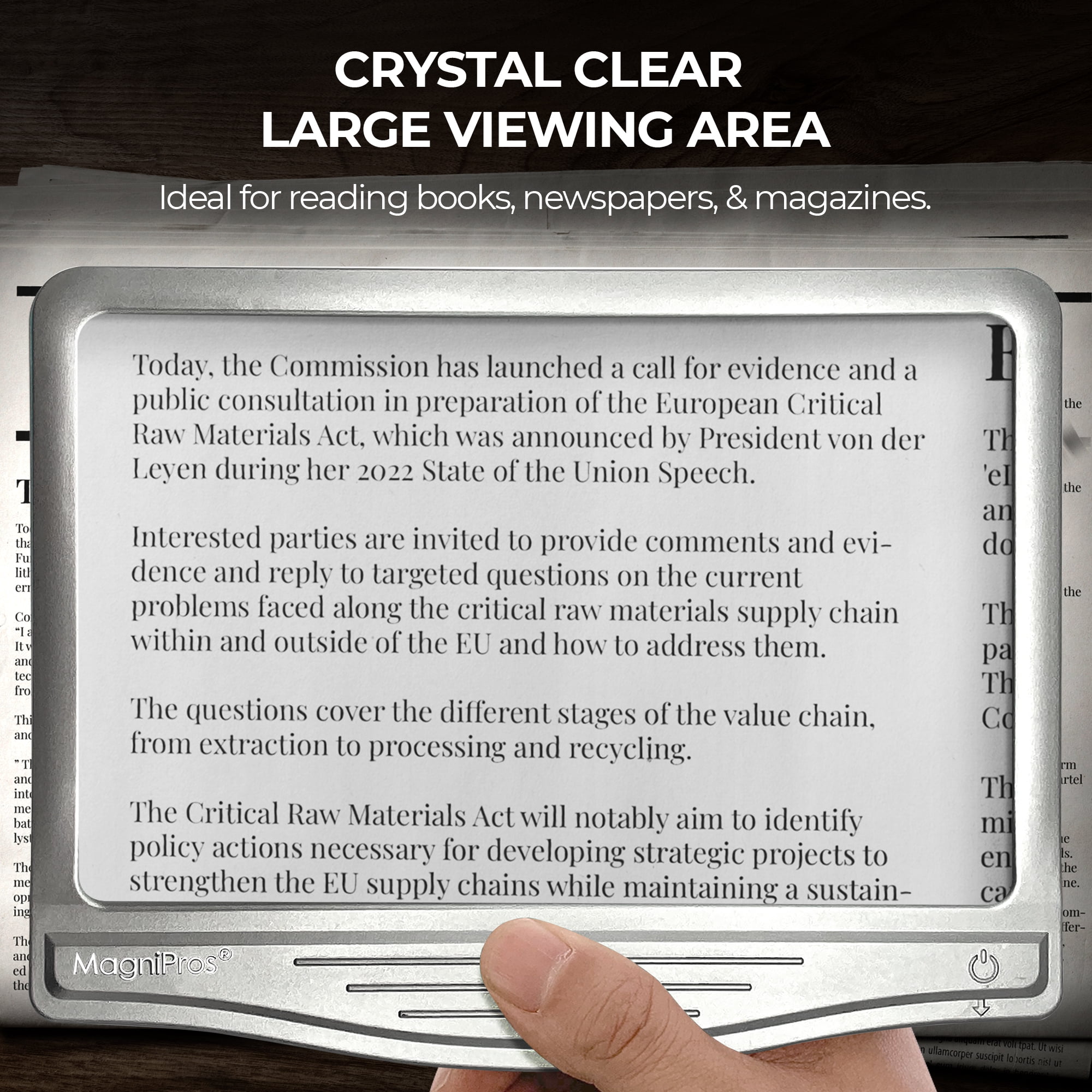 MAGNIPROS Rechargeable 5X Large Ultra Bright Page Magnifying Glass with 3 Color Light Modes & Anti-Glare Lens- Ideal for Reading Small Prints & Low Vision Seniors
