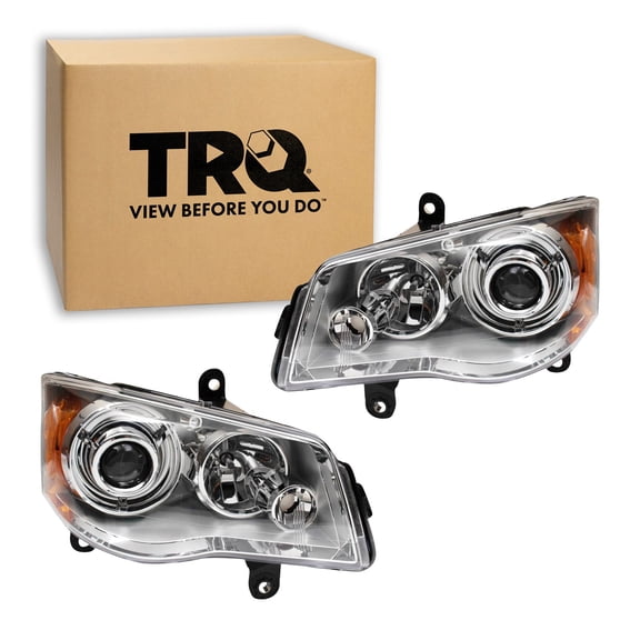 TRQ 2 Piece Headlight Assembly Set Driver & Passenger Side Fits Chrysler Town & Country 2008-2016 US Built CH2518126 CH2519126 5113334AD 5113334AF 5113335AD 5113335AF