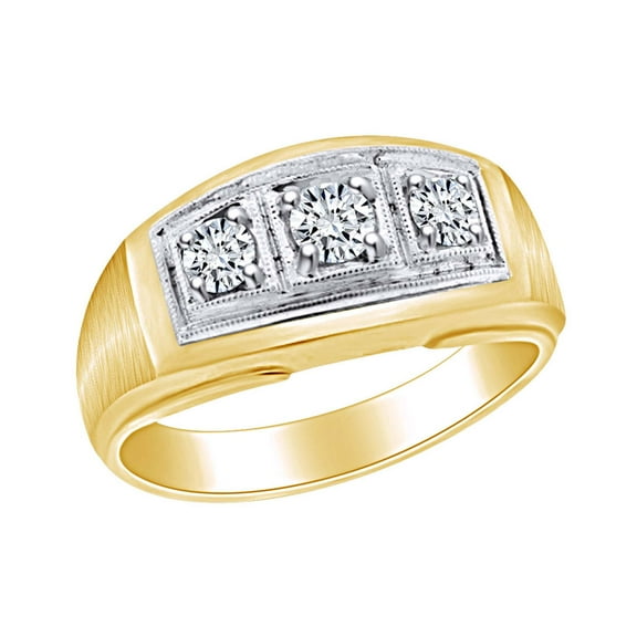 AFFY Father's Day Gift 0.47 Carat (Cttw) Round White Natural Diamond Three Stone Men's Engagement Wedding Ring In 14k Solid Yellow Gold Ring Size-9
