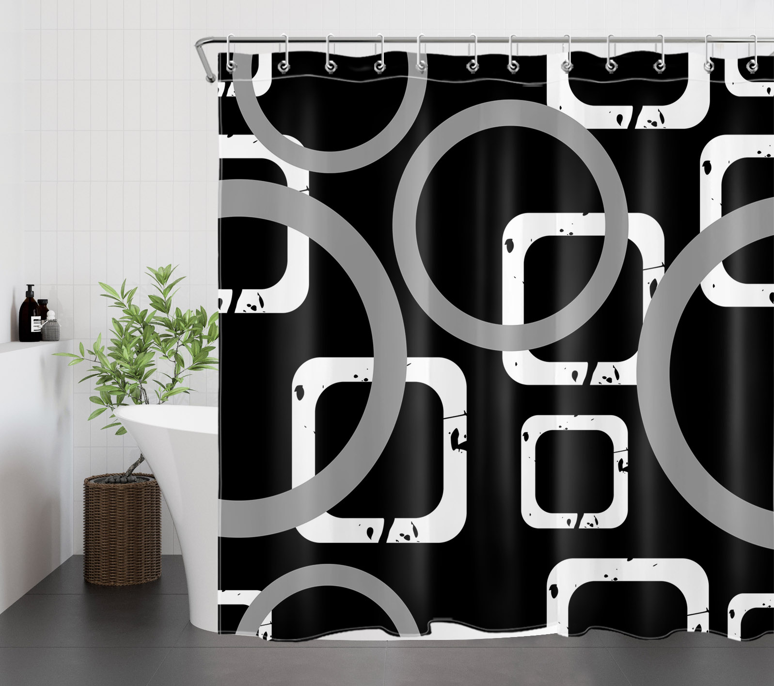 Black and White Shower Curtain Abstract Geometric Grey Striped Bathroom Shower Curtain Modern Art Shower Curtain Home Decor Waterproof Durable Shower Curtain Accessories with 12 Hooks 72x78 Inches
