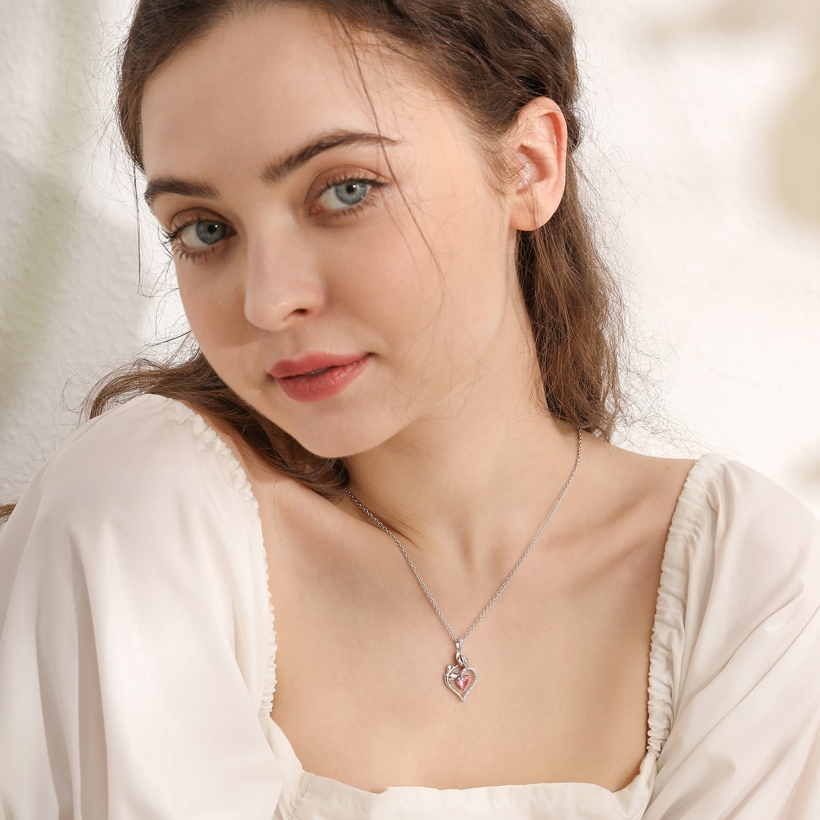 Beautlace 925 Sterling Silver Birthstone Necklace Rose Flower Heart Pendant Jewelry Christmas Valentines Mother's Day Gifts for Women Mom Wife/Lover