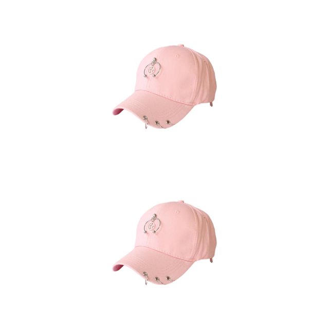 kurtrusly Hip Hop Baseball Cap With Ring Decor For Stylish Look Ring Baseball Cotton Hat Classic Beach Breathable Match Style Semi-ring Pink 2Set
