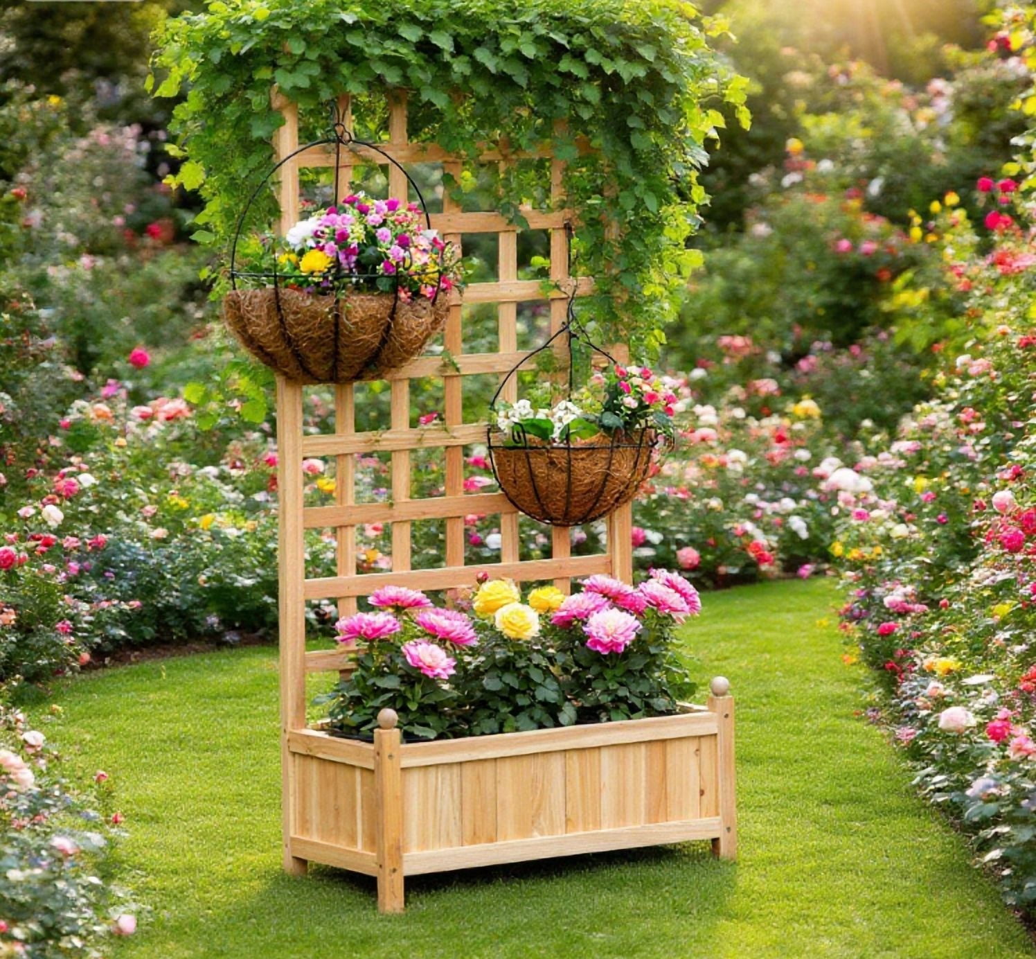 Flower Shelf Wooden Raised Garden Bed, Outdoor Planter Box