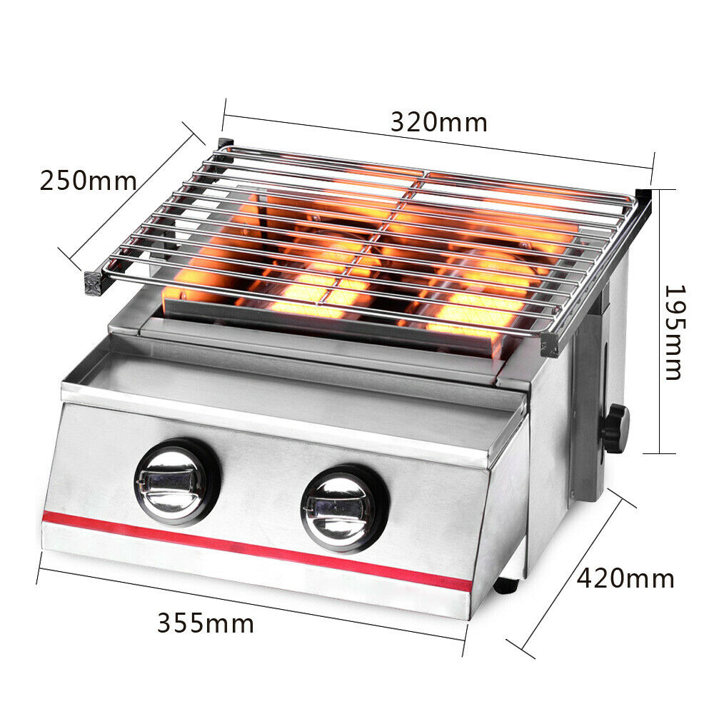 2 Burner LPG Gas BBQ Grill Tabletop Smokeless Outdoor Barbecue Cooker Silver Stainless Steel Gas LPG Grill Outdoor BBQ Tabletop Cooker with Steel Cover Portable Camping BBQ Grill Stove Picnic Barbecue - image 2 of 3