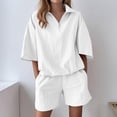 thumbnail image 3 of yillto Women's 2 Piece Short Sets Summer Loose Athletic Shorts and Zip up Short Sleeve Tops Tracksuit, 3 of 7