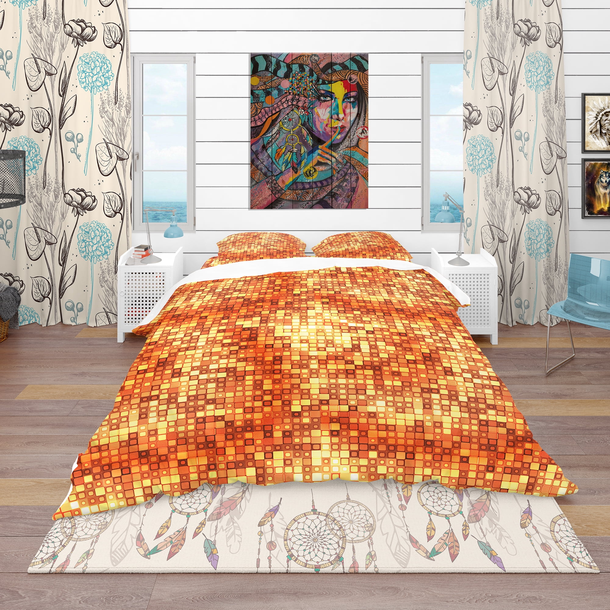 Designart 'Gold Square Abstract' Bohemian & Eclectic Duvet Cover Set