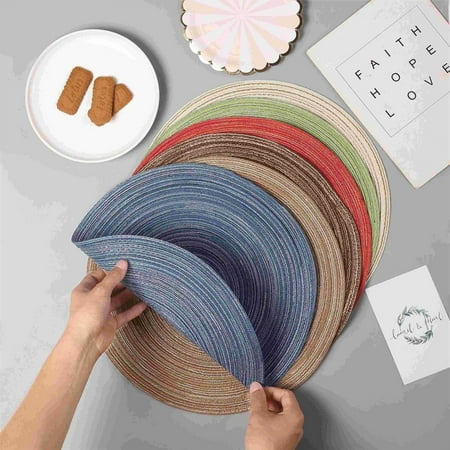 

Wanfds Round Placemats Heat and Slip Resistant Cotton Table Mats Washable Bohemian Placemats for Dining Tables(Red）