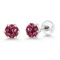 thumbnail image 5 of Gem Stone King Platinum Stud Earrings for Women Men 1.04 Ct Round 5mm Pink Tourmaline, 5 of 6