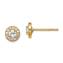 14k Solid Yellow Gold Cubic Zirconia Circlepost Earrings 5.6mm long Stud Earring for Women