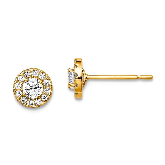 14k Solid Yellow Gold Cubic Zirconia Circlepost Earrings 5.6mm long Stud Earring for Women