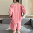 thumbnail image 5 of Summer Womens Sweat Set Fashion 2 Piece Outfit Loose Home Suit Set Thin Cardigan Short Sleeved Spring/Summer Matching Outfits 2026 — Watermelon Red∣L, 5 of 6