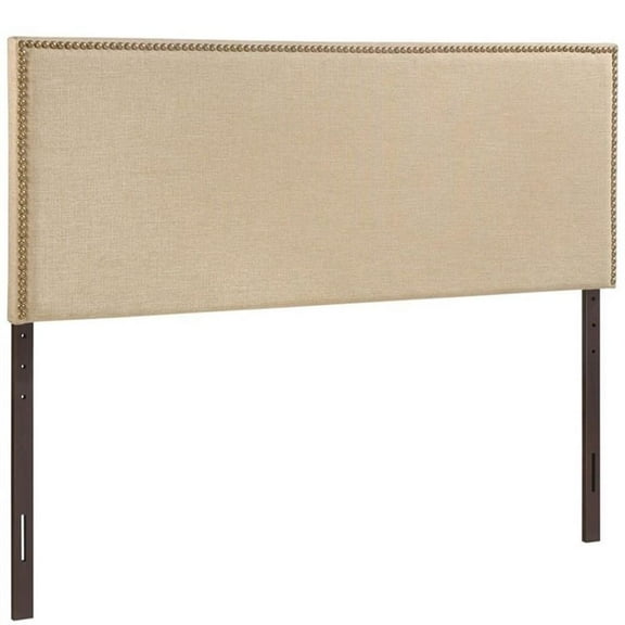 Hawthorne Collections Fabric Upholstered Queen Panel Headboard in Beige