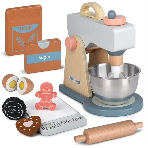 Play Kitchen Accessories Wooden Mixer Set Pretend Play Food Sets for Kids Role Play Toys for Girls and Boys