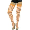 thumbnail image 5 of ToBeInStyle Womens Opaque Hoseiry Thin Striped Thigh High Stocking - White w/ Orange Stripes - One Size, 5 of 6