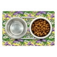 thumbnail image 1 of Green and Purple Pet Mat for Food and Water, Colorful Pattern with Iris and Narcissus Flowers on Geometric Backdrop, Non-Slip Rubber Mat for Dogs and Cats, 18" X 12", by Ambesonne, 1 of 1