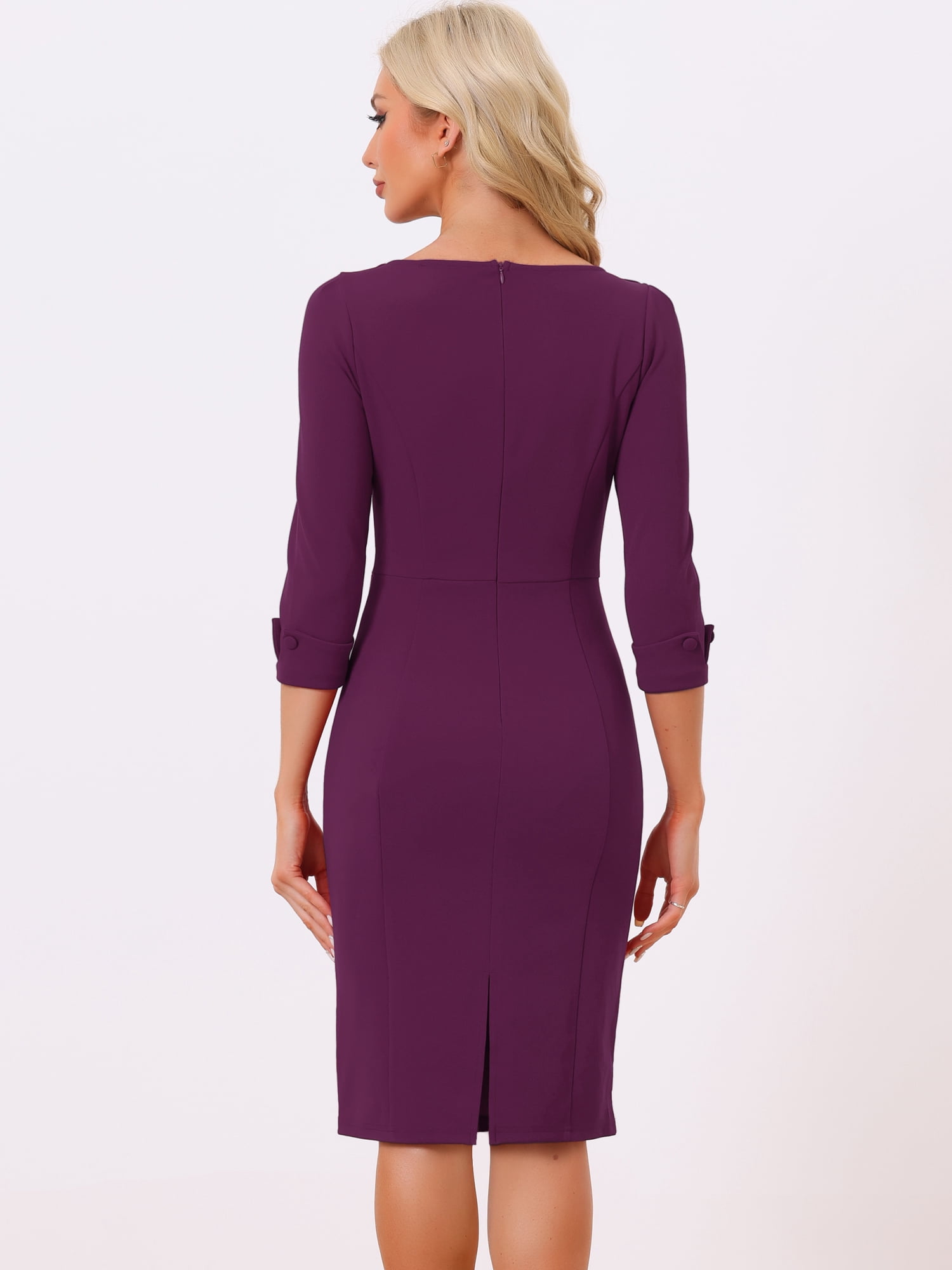 DARING DIVA Sweetheart Neck Slim Fit Work Midi Dress L Dark Purple