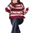 thumbnail image 3 of Suéter de Otoño para Mujer, Estilo Abuelo, Vintage, de Rayas, de Gran Tamaño, con Cuello Redondo, Larga, Hombros Caídos, Tejido de Punto Rojo S, 3 of 8