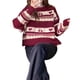 thumbnail image 3 of Suéter de Otoño para Mujer, Estilo Abuelo, Vintage, de Rayas, de Gran Tamaño, con Cuello Redondo, Larga, Hombros Caídos, Tejido de Punto Rojo XL, 3 of 8