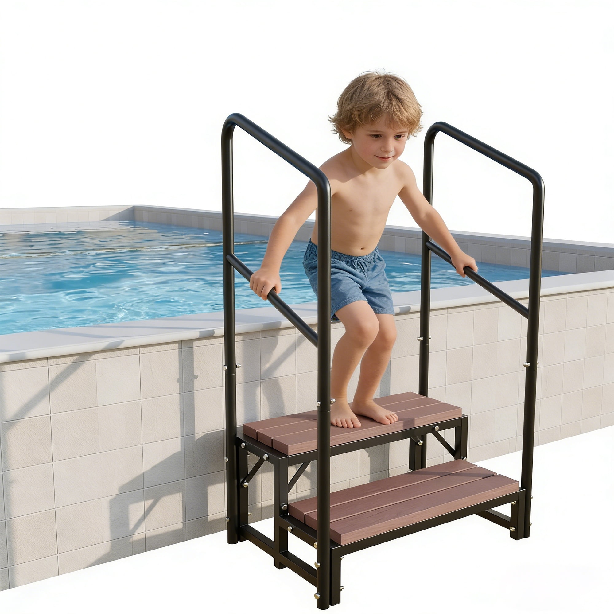 2 Step Hot Tub Steps with Dual Handrails, 400 lbs Heavy Duty Spa Steps, Non-Slip Outdoor Pool & RV Stairs