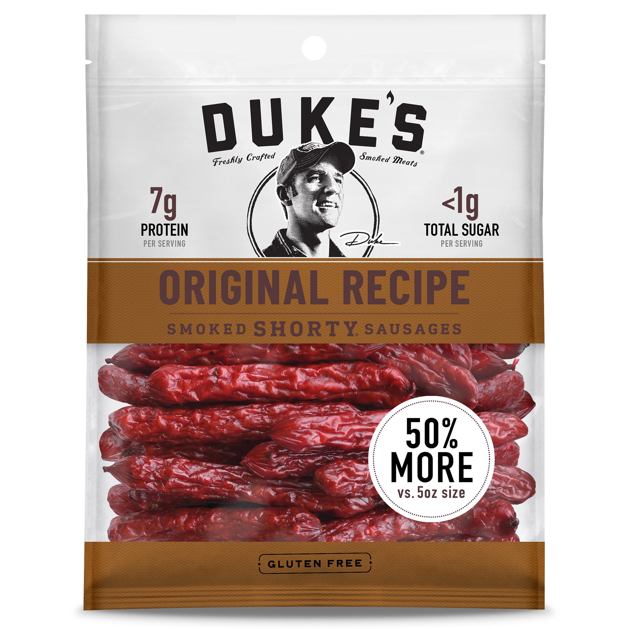 (7 pack) Duke's Pork Original Smoked Shorty Sausages, 7g Protein Per Serving, Father's Day Meat Snack Gift, 7.5 oz.