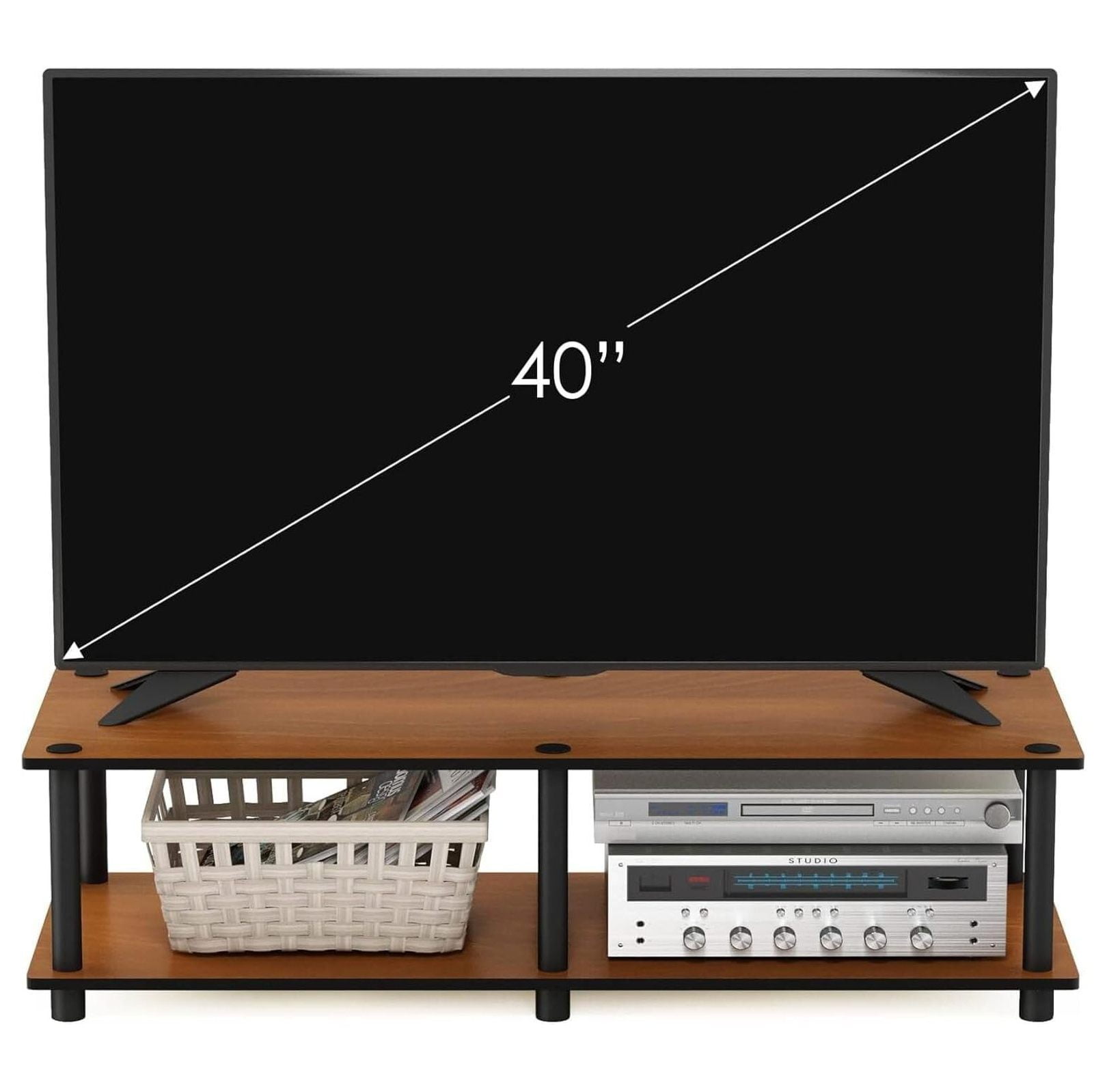 60 Inch TV Stand No Tools Assembly, Entertainment Console for 42" TVs - Black & Light Wood