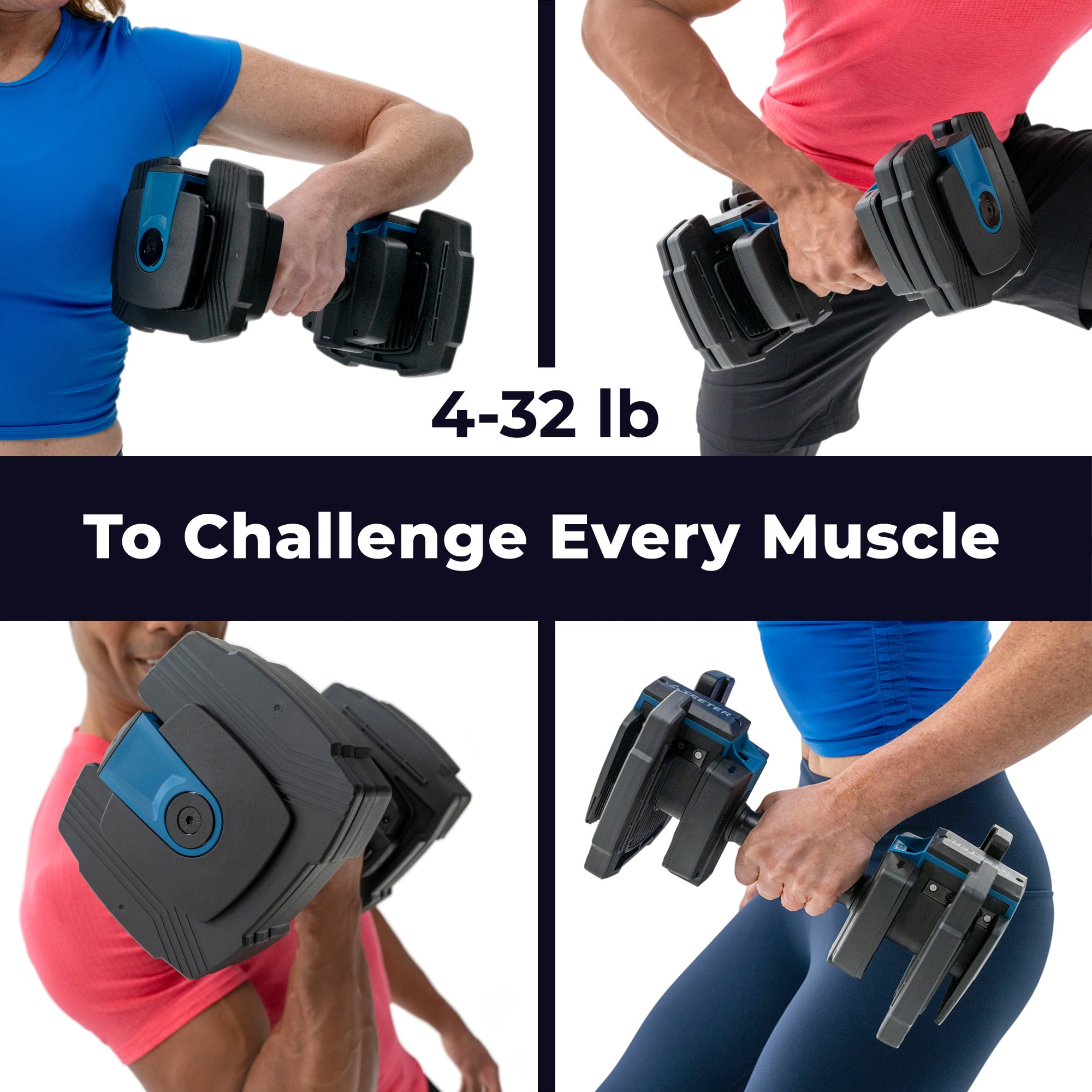 Teeter ProFlex 432 Adjustable Dumbbell Weight Set, 8 in 1 Free Weights 4 to 32lb, Quick-Set Grip Handles, Home Gym Space Saver