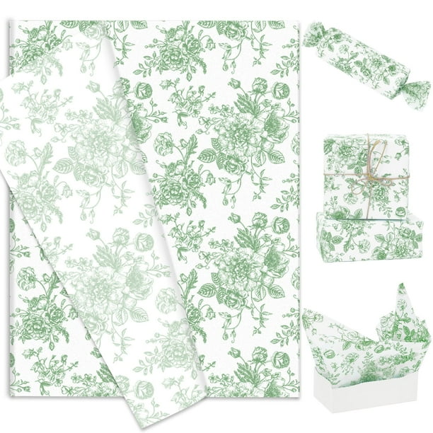Papel de seda AnyDesign con estampado floral verde salvia, 14 x 20 pulgadas, 60 hojas