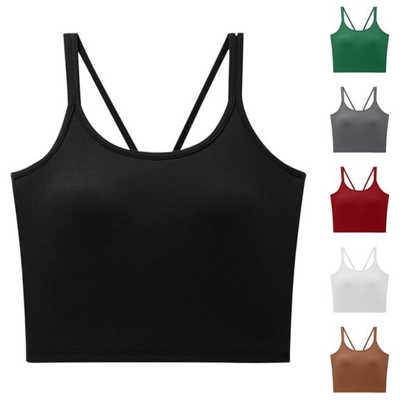 Ashirexll Tank Tops for Women, U Shape Back Camisole Built in Bra Pads Summer Short Underwear Tops
