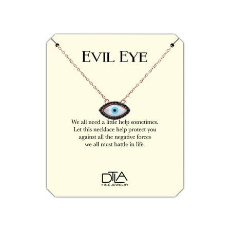 Gold Evil Eye Jewelry - DTLA Evil Eye Necklace in Sterling Silver with Inspirational Help Message Card - Rose Gold Plated Black CZ