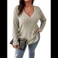 thumbnail image 3 of Suéter Informal de Punto con Cuello en V y Larga para Mujer, Talla Grande Albaricoque 4XL, 3 of 10