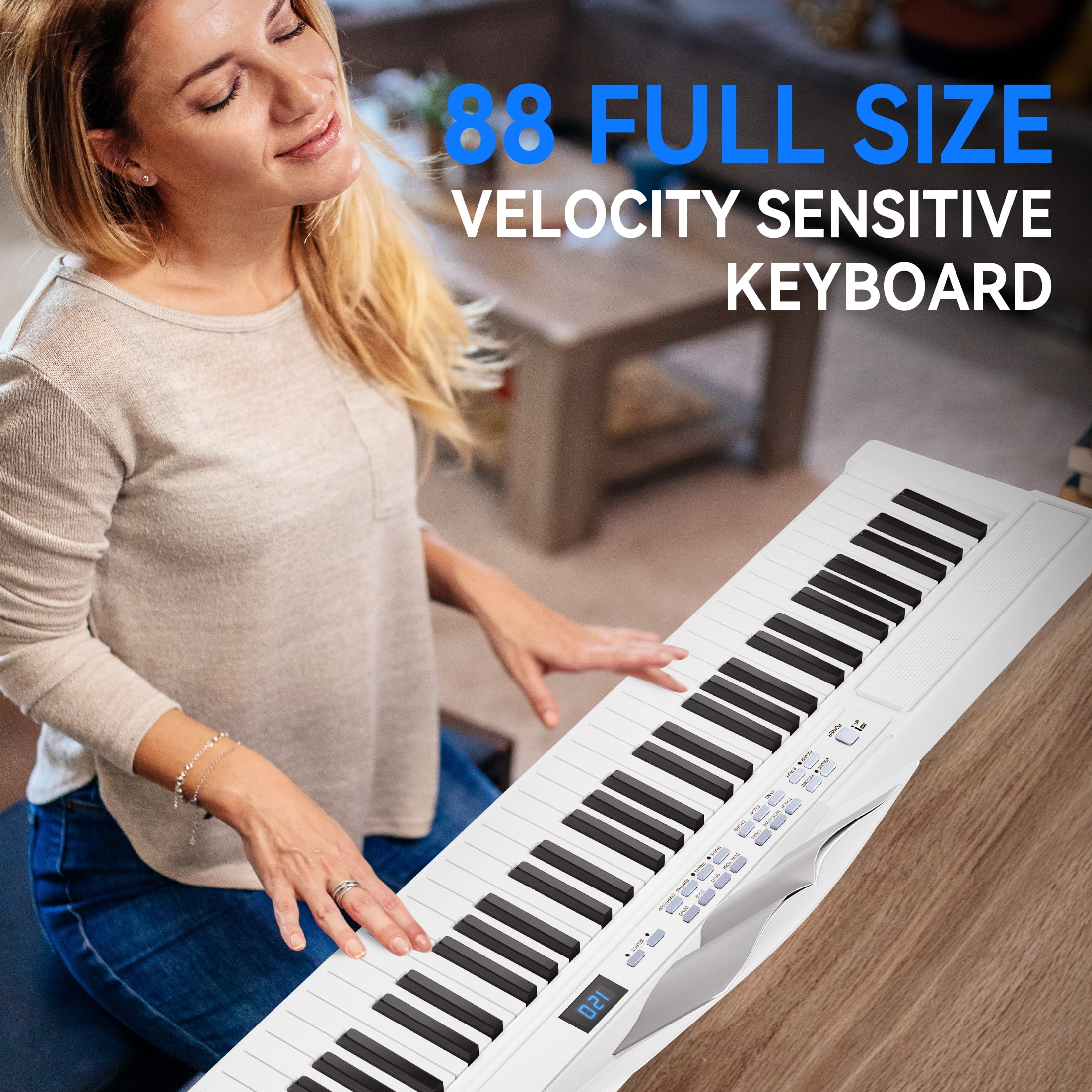 Furnibear 88 Key Piano Keyboard Semi Weighted Electric Keyboard Piano with Stand, Pedal, Headphones, Carrying Case, White