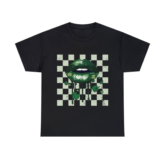 Checker Lips St Patricks Shirt, St Patricks day Shirt,Shamrock ID-0216-FPXU