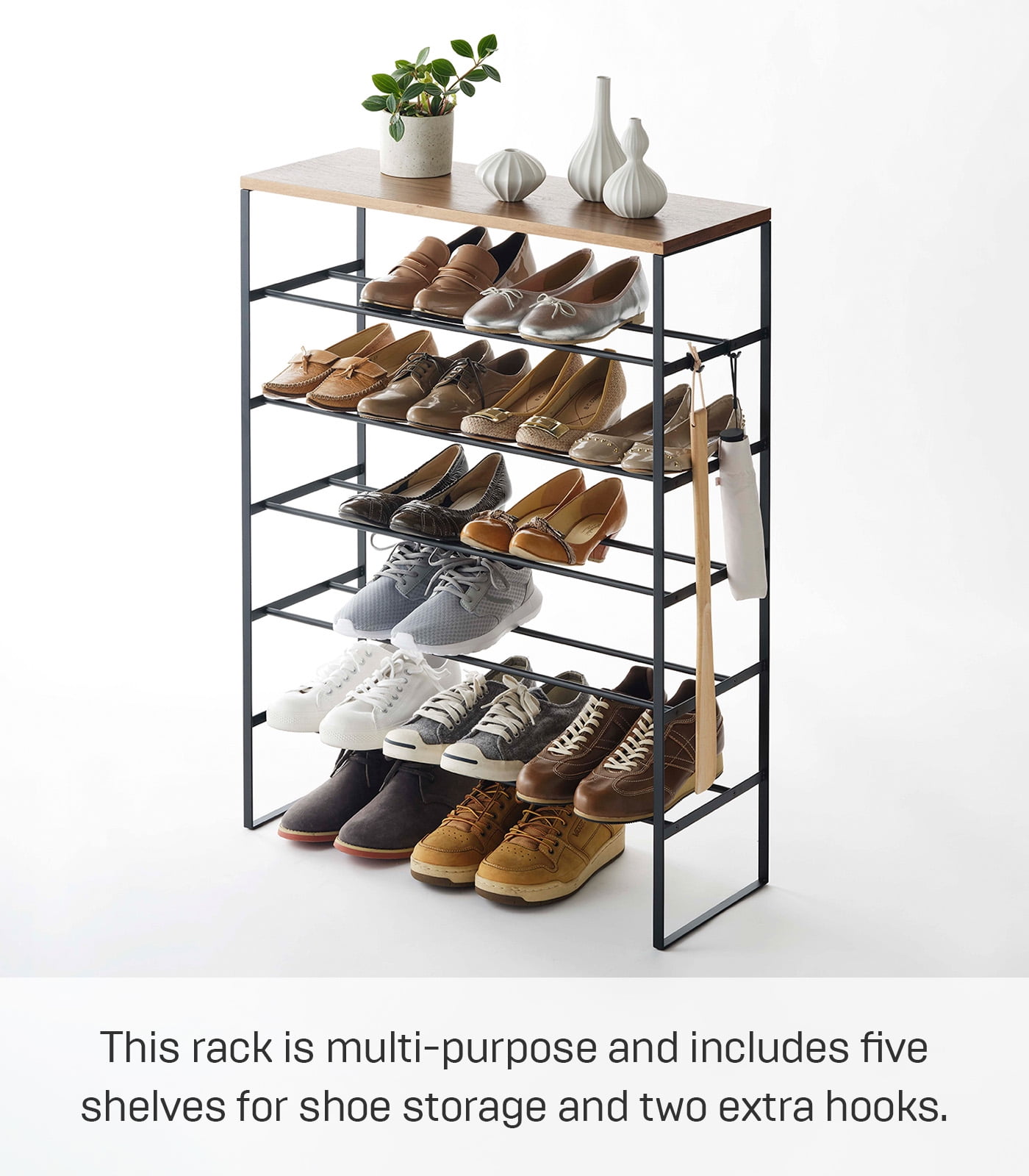 Yamazaki Home Six Tier Shoe Rack Black Steel Holds 18 to 21 shoes Supports 39.6 pounds Walmart