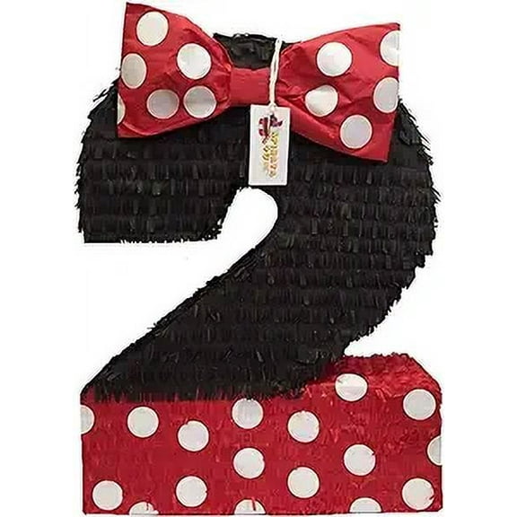 Large Number Two Pinata Black Color with Red Bow 20" Mouse Themed Birthday Party Supplies