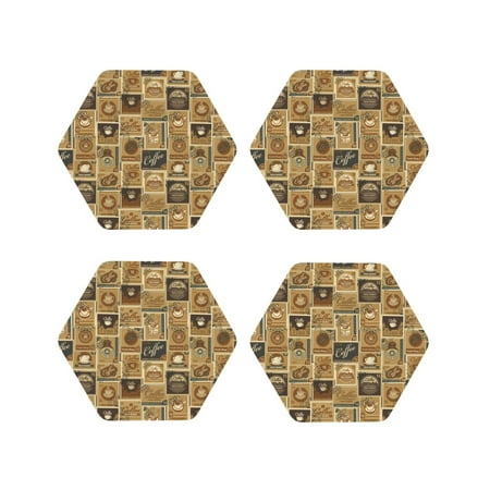 

Matuu coffee Stamps for Cup Coasters Set of 4 Leather Coasters Desk Coasters for Office Measures 4” x 4”-Hexagon
