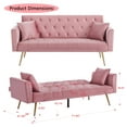 thumbnail image 4 of 71 Inches Velvet Futon Sofa Bed with 2 Pillows,Modern Convertible Futon Couch with Adjustable Backrest,Pink, 4 of 7