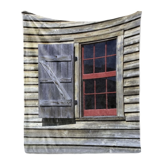 Country Soft Flannel Fleece Throw Blanket, Original Wooden Window Shutters in Historical Village Image Cottage Theme Print, Cozy Plush for Indoor and Outdoor Use, 60" x 80", Red Brown, by Ambesonne