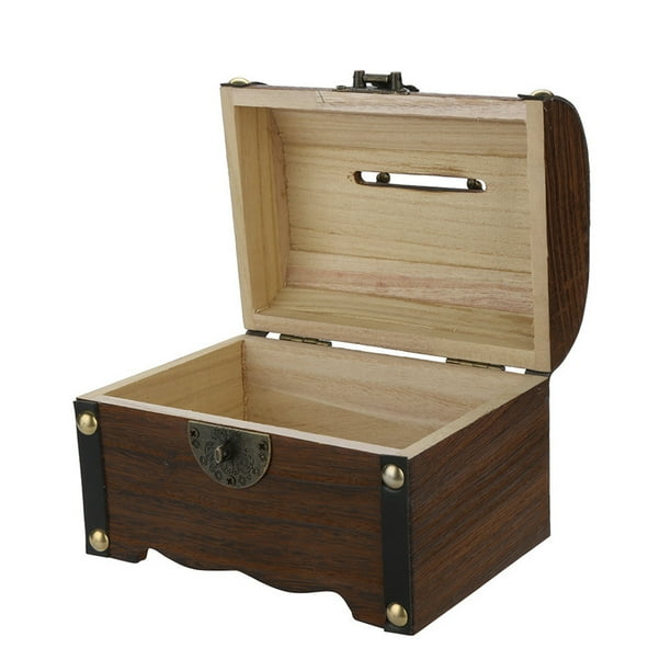 Alcancía de madera, caja de ahorros segura con cerradura, talla de madera, cofre del tesoro legendario hecho a mano