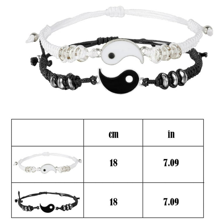 Best Friend Bracelets for 2 Matching Yin Yang Adjustable Cord Bracelet for Bff Friendship Relationship Boyfriend Girlfriend Couple Gifts