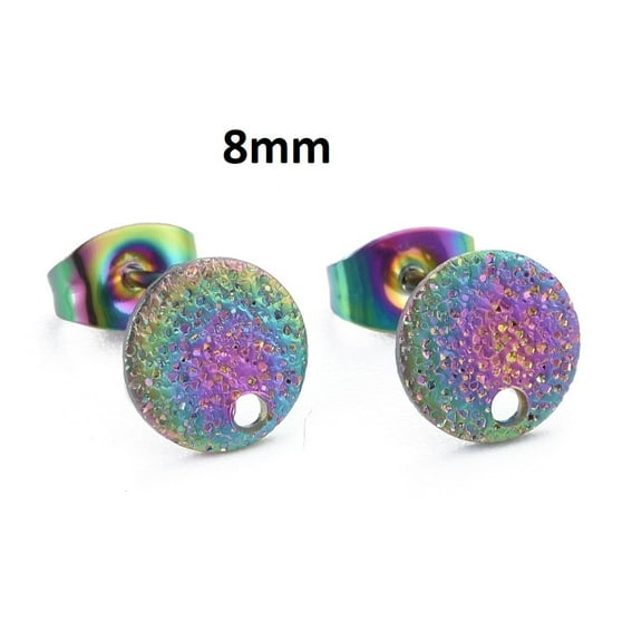 E904 - 10 pcs. (5 pairs) 304 Stainless Steel Ion Plated Rainbow Earring Posts/Bases/Studs/Settings - 8mm Diameter - Hole Size: 1.4mm - Style F