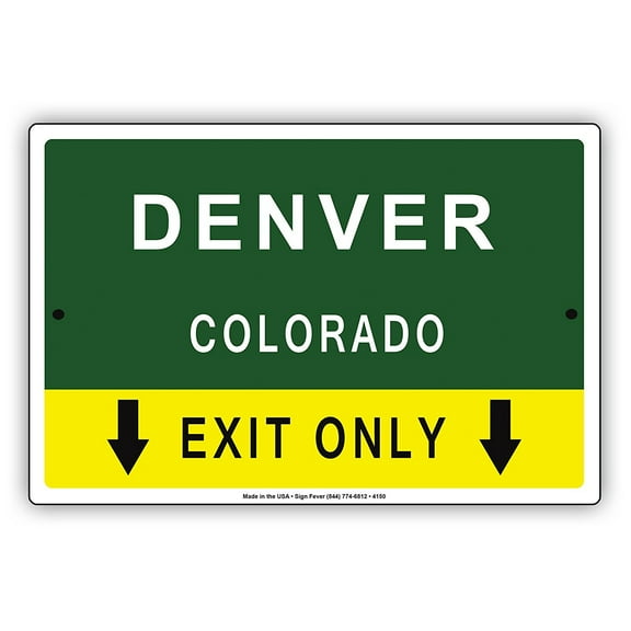 Denver Colorado Exit Only With Pointer Arrow Direction Way Road Signs Alert Caution Warning Aluminum Metal Sign 8"x12" Plate