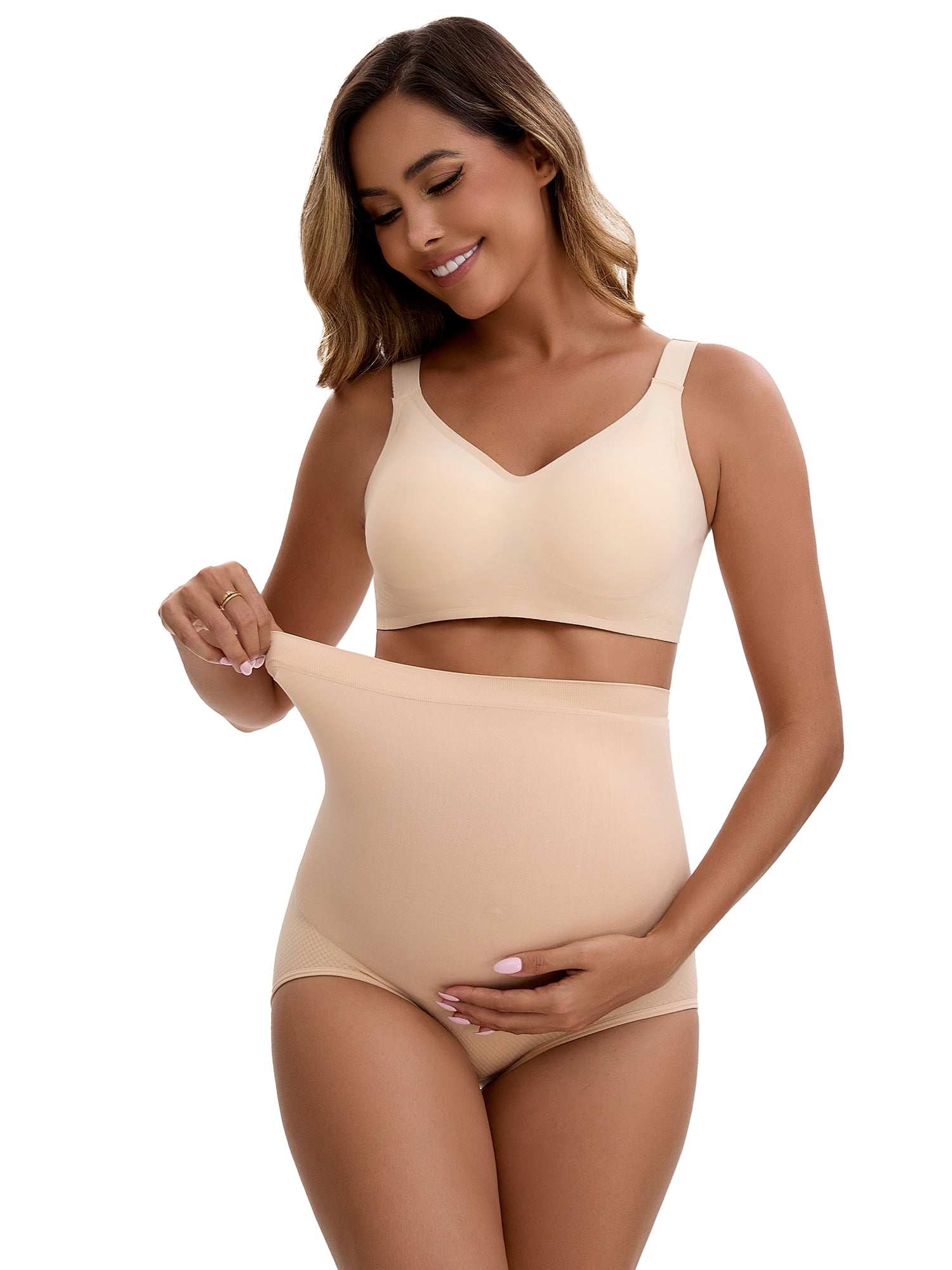 Unique Bargains Women's Maternity High Waist Briefs with Butt Lifter Design S Beige