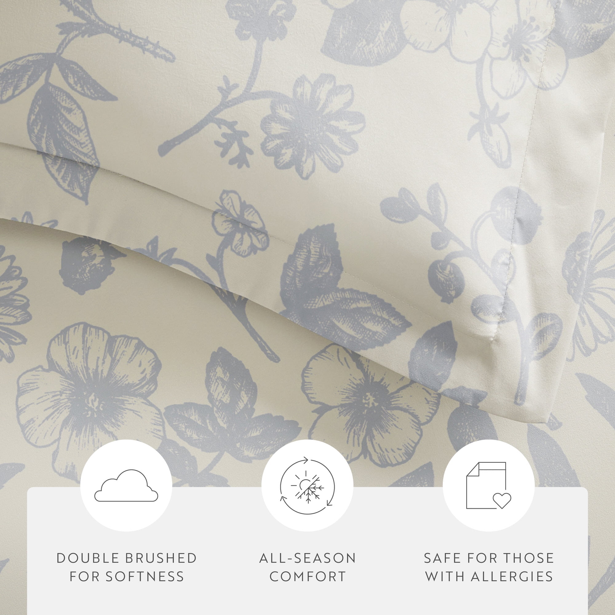 Duvet Cover Set - Ultra Soft & Breathable - Light Blue Farmhouse Floral for Queen Size Bedding by Comfort Canopy
