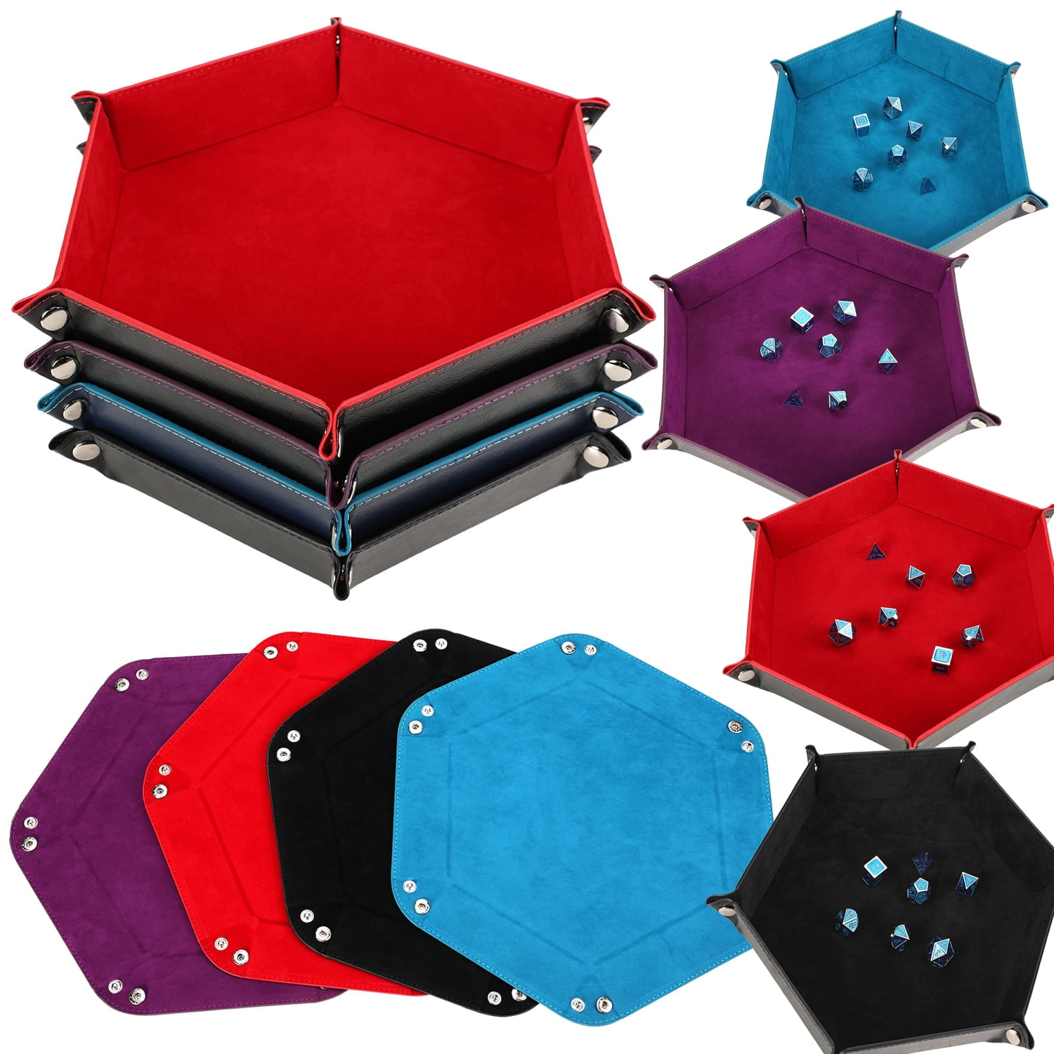 4 Pieces Dice Rolling Tray Mixed Color Dice Tray Foldable Hexagon Dice