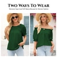 thumbnail image 3 of SHEWIN Womens Tops Off the Shoulder Blouses Ruffle Boat Neck Casual Spring Summer Cute Dressy Pleated Short Puff Sleeve T Shirts, 3 of 10