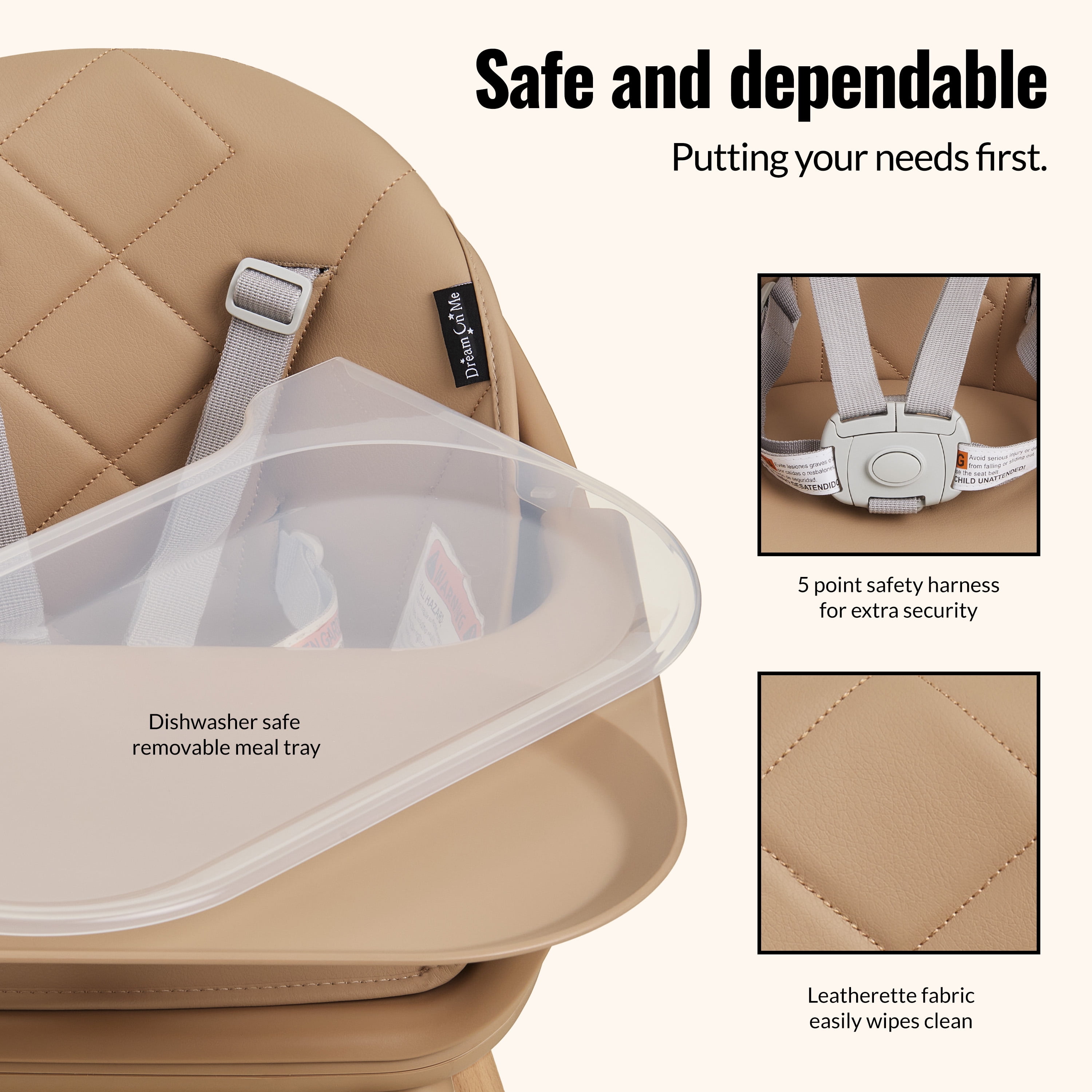 Dream On Me Nibble Nest 3-in-1 Highchair, Beige