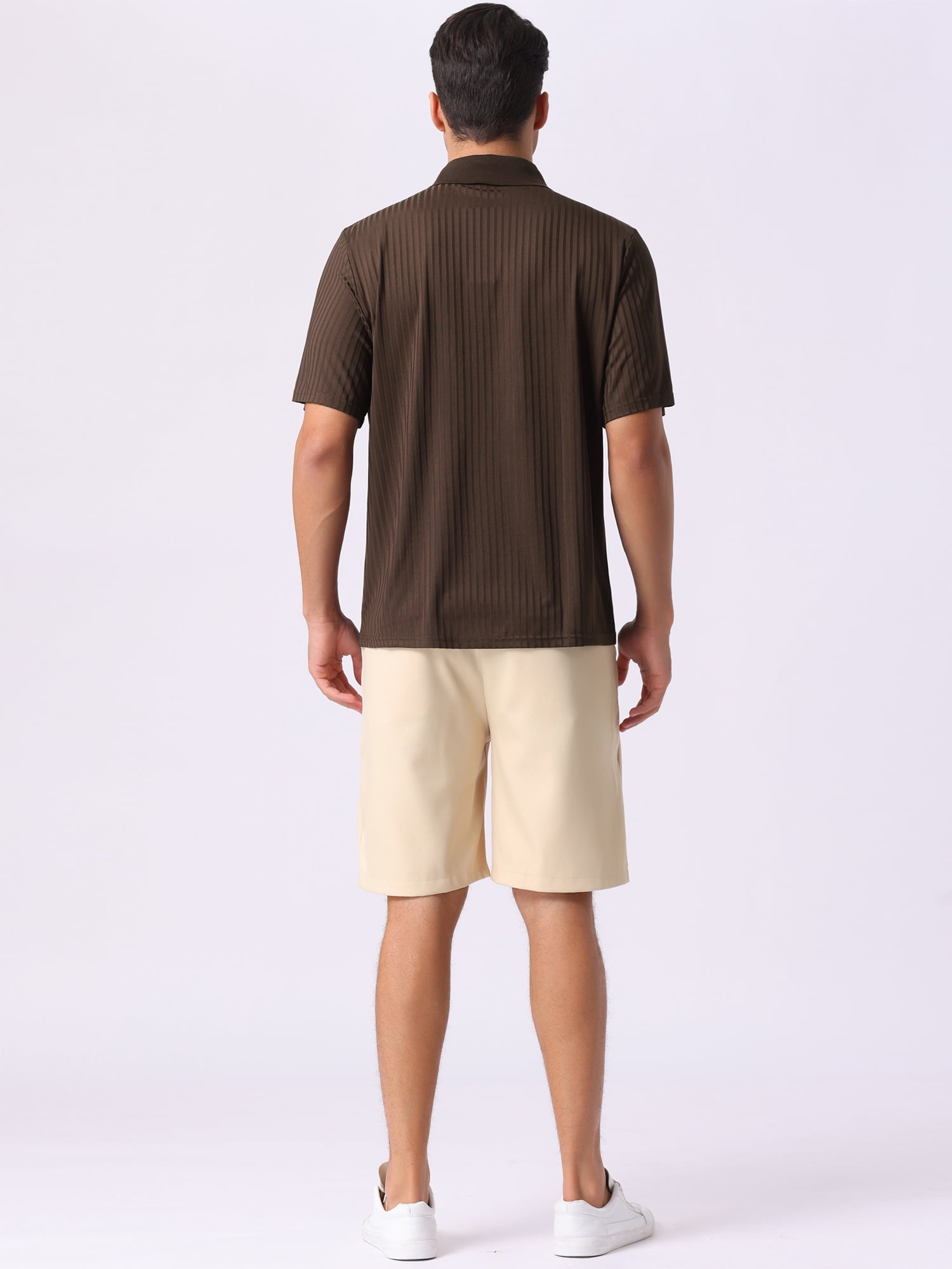 DARING DIVA Men's Ribbed Slim Fit Short Sleeves Casual Collared Golf Polo Shirt M Brown