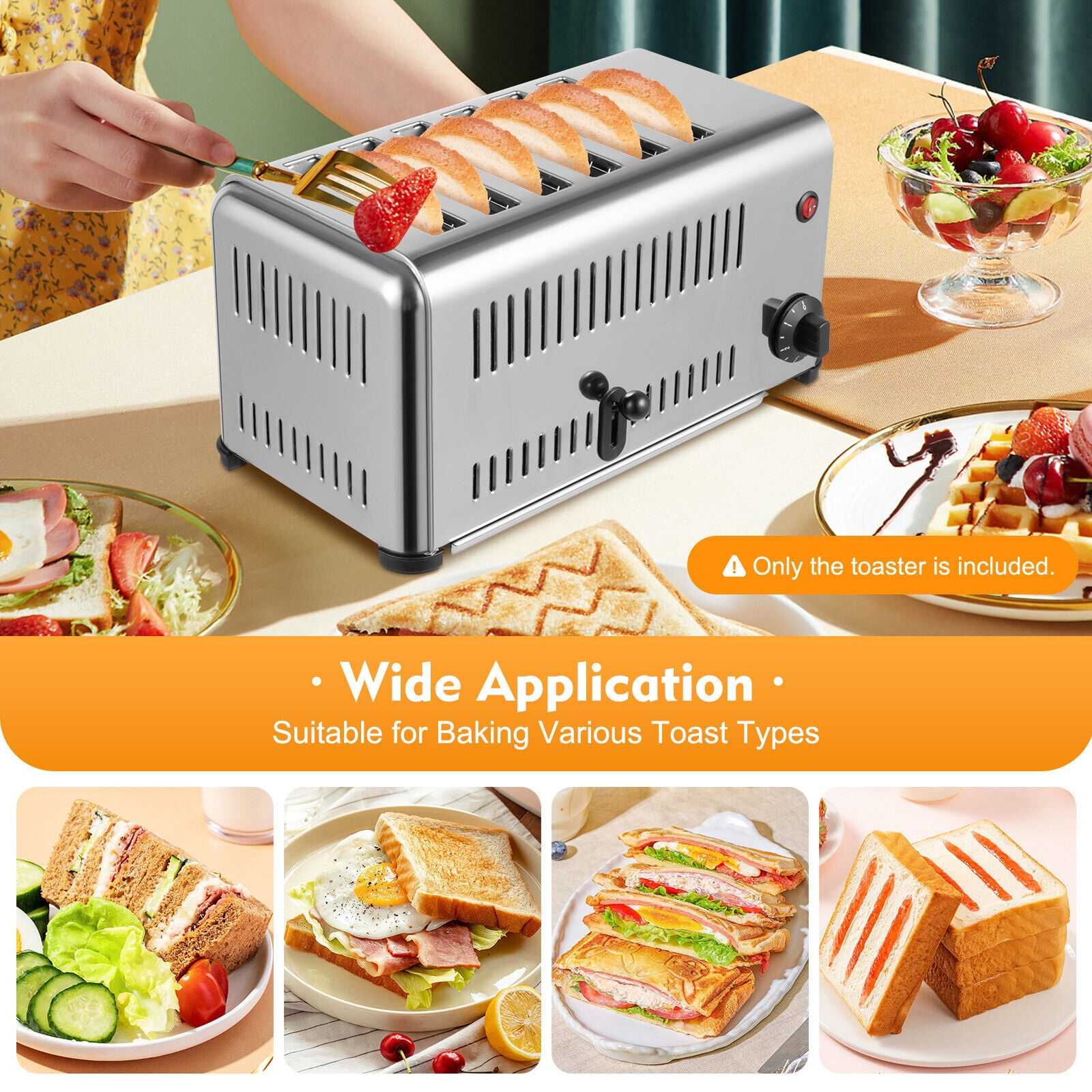 1680W 110V Commercial Conveyor Toaster, 6 Slots Stainless Steel Bread Toaster Baking Machine, Electric Restaurant Equipment for Bun Bagel Bread Baked Food, Timing Function