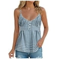 thumbnail image 3 of Rggeeun Women Tank Tops Flowy Camisole Plaid Pattern V Neck With Spaghetti Strap & Front Buttons Relaxed Fit For Summer Evening Party Elegant Sleeveless,Blue,M, 3 of 9