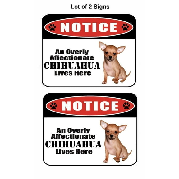 Notice an Overly Affectionate Chihuahua Lives Here 9 inch x 11.5 inch Laminated Dog Sign